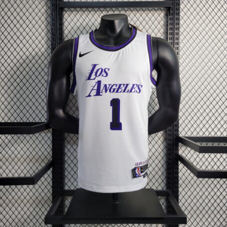 Camisa Regata NBA Los Angeles Lakers - Branca/Roxa - #1 Russell - 23/24