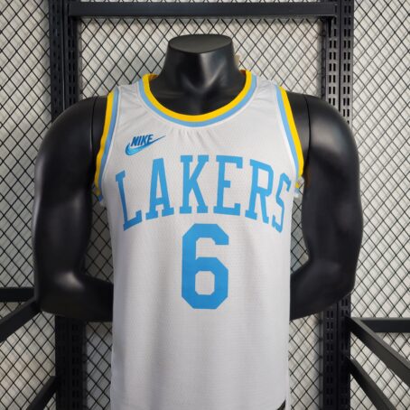 Camisa Regata NBA Los Angeles Lakers – Branca/Azul – #6 James – 23/24 - Imagem 2