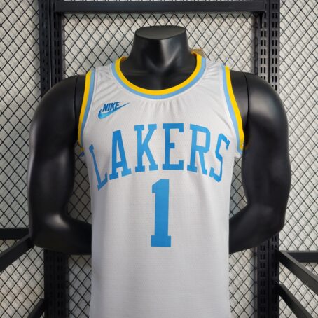 Camisa Regata NBA Los Angeles Lakers – Branca/Azul – #1 Russell – 23/24 - Imagem 2
