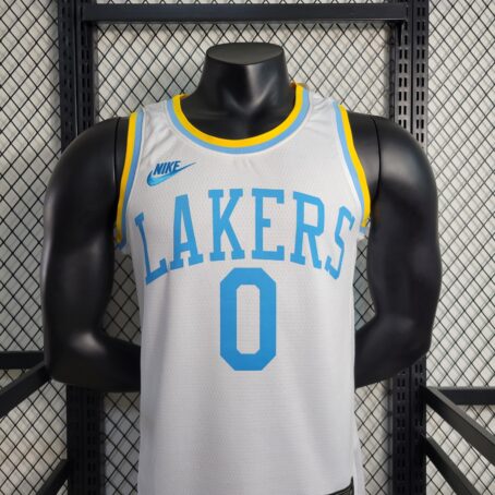 Camisa Regata NBA Los Angeles Lakers – Branca/Azul – #0 Westbrook – 23/24 - Imagem 2