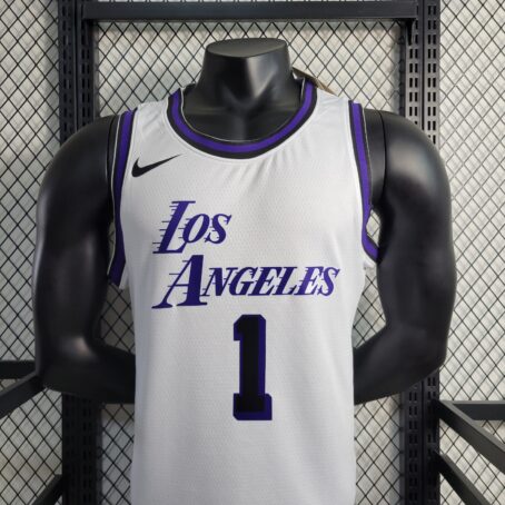 Camisa Regata NBA Los Angeles Lakers - Branca/Roxa - #1 Russell - 23/24 - Imagem 2