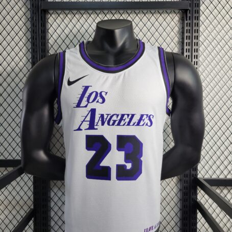 Camisa Regata NBA Los Angeles Lakers - Branca/Roxa - #23 James - 23/24 - Imagem 2