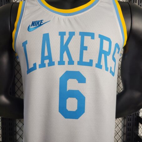 Camisa Regata NBA Los Angeles Lakers – Branca/Azul – #6 James – 23/24 - Imagem 6