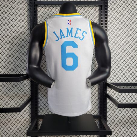 Camisa Regata NBA Los Angeles Lakers – Branca/Azul – #6 James – 23/24 - Imagem 8