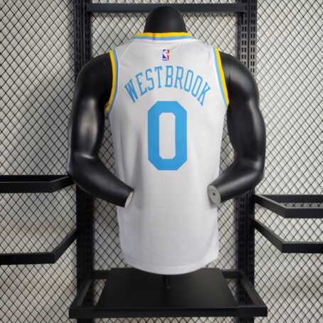 Camisa Regata NBA Los Angeles Lakers – Branca/Azul – #0 Westbrook – 23/24 - Imagem 8
