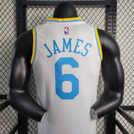 Camisa Regata NBA Los Angeles Lakers – Branca/Azul – #6 James – 23/24 - Imagem 7