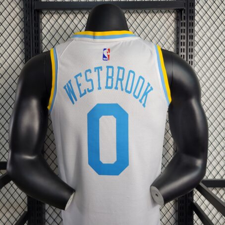 Camisa Regata NBA Los Angeles Lakers – Branca/Azul – #0 Westbrook – 23/24 - Imagem 7