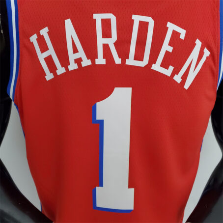 Camisa Regata NBA Philadelphia 76ers – Vermelha – #1 Harden – 2021 - Imagem 8