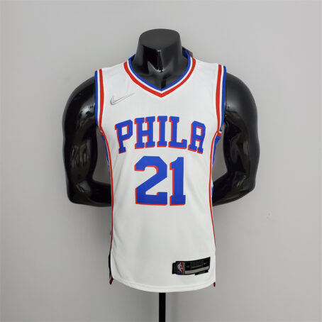 Camisa Regata NBA Philadelphia 76ers – Branca – #21 Embiid – 75 Anos