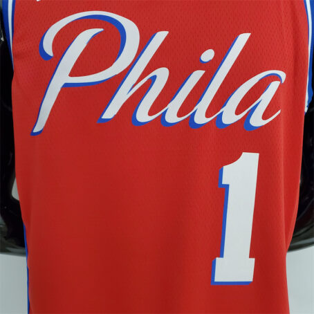 Camisa Regata NBA Philadelphia 76ers – Vermelha – #1 Harden – 2021 - Imagem 2