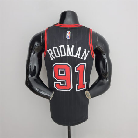 Camisa Regata NBA Chicago Bulls – Preta – #91 Rodman - 75 Anos - Imagem 8